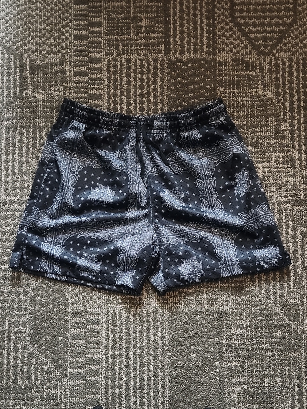 Men's Black Bandana-Print Athletic Shorts